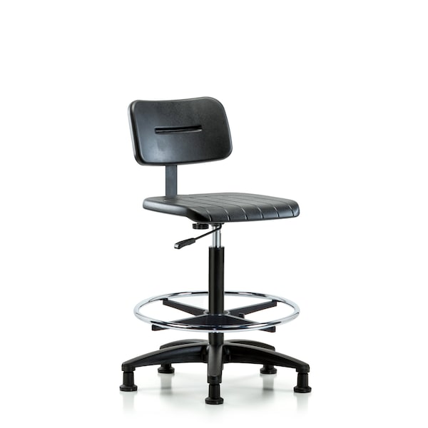 Basic Poly Hi Bench Chair, CF, Glides, Polyurethane, Chrome, 24-1/2" to 33-1/2" Seat Height