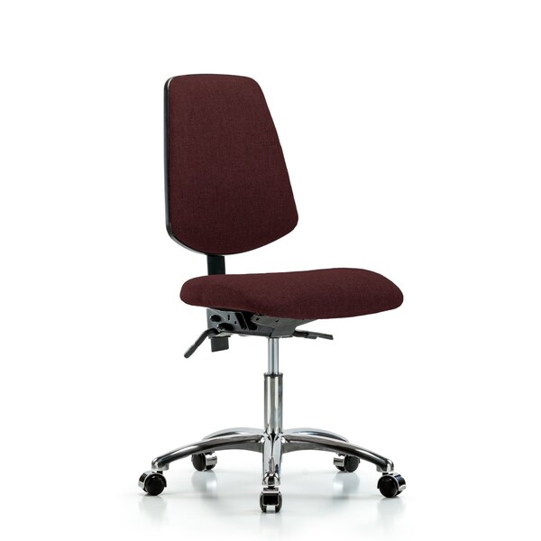 Desk Chair Fab Desk Chair, Med, Bk, Chrm, Casters, Bur, No Arms, 19" to 24" Height, Fabric, Burgundy