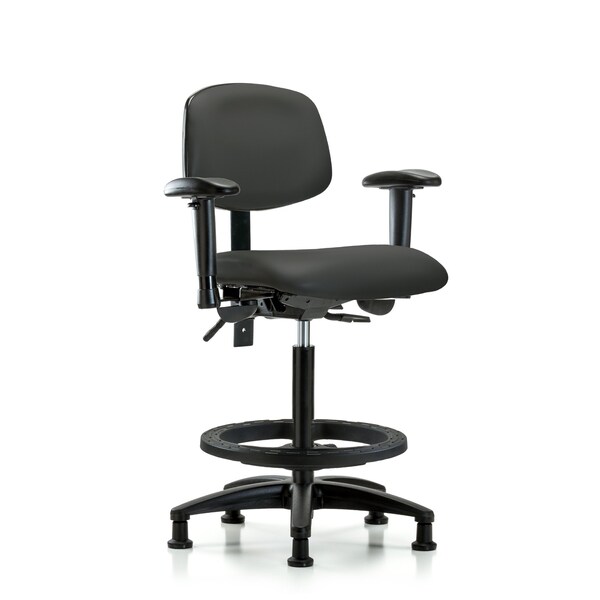 Chair, Fabric, Hi Bench, Tilt CF Glides, Nav, 6-Way Adjustable, 26" to 35" Height, Charcoal