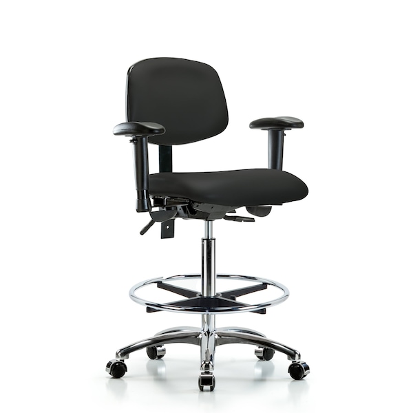 High Bench Chair Chair, Vin, Hi Ben, Chr Tilt AA CF Cast, Blk, Adjustable Arms, 26" to 35-1/2" Height