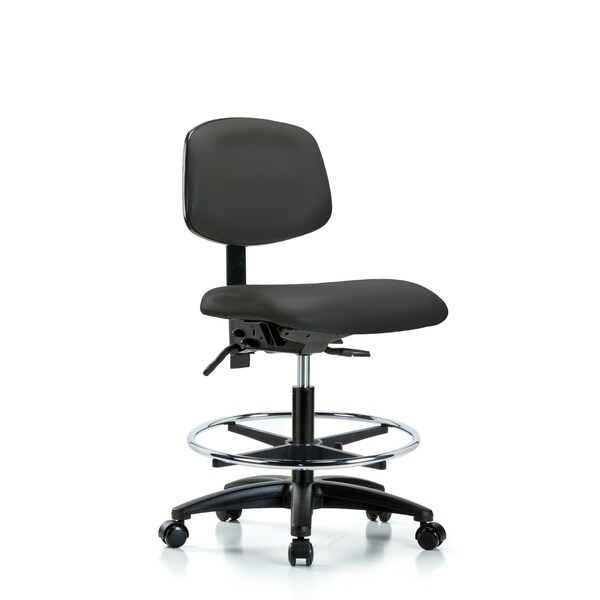 Chair, Vinyl, Med Bench, CF Casters, Gry, No Arms, 22" to 29" Height, Charcoal