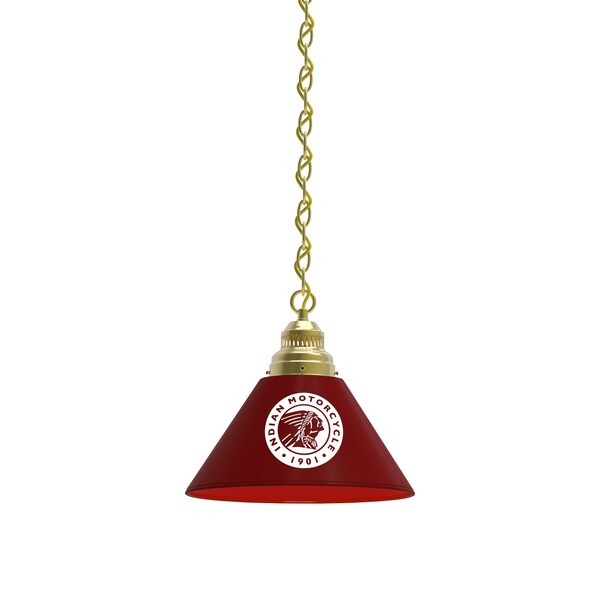 Indian Motorcycle Pendant Light, Brass Fixture, Burgundy Shades