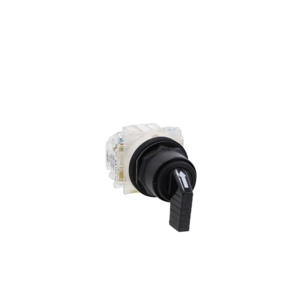 30mm push button, Type SK, 3 position selector switch, 6A inductive at 120VAC, 2NO/2NC contacts, black knob, NEMA 4, 4X