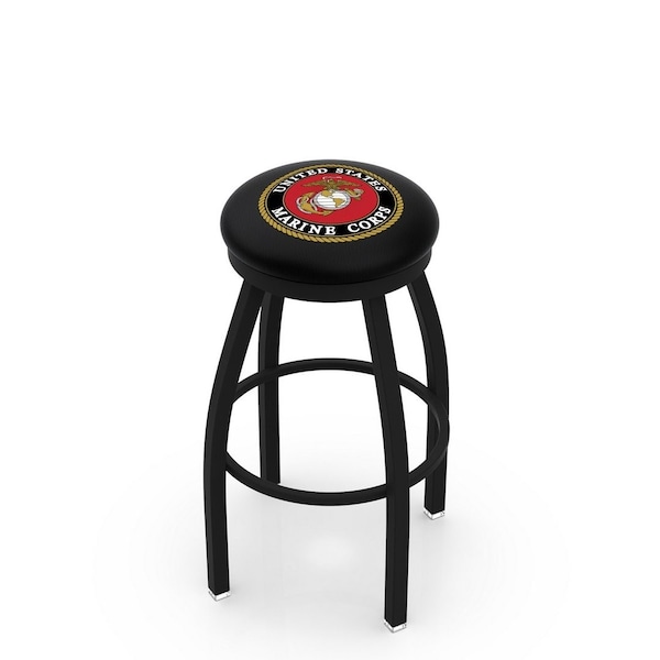 25" Blk Wrinkle U.S. Marines Swivel Bar Stool, Accent Ring