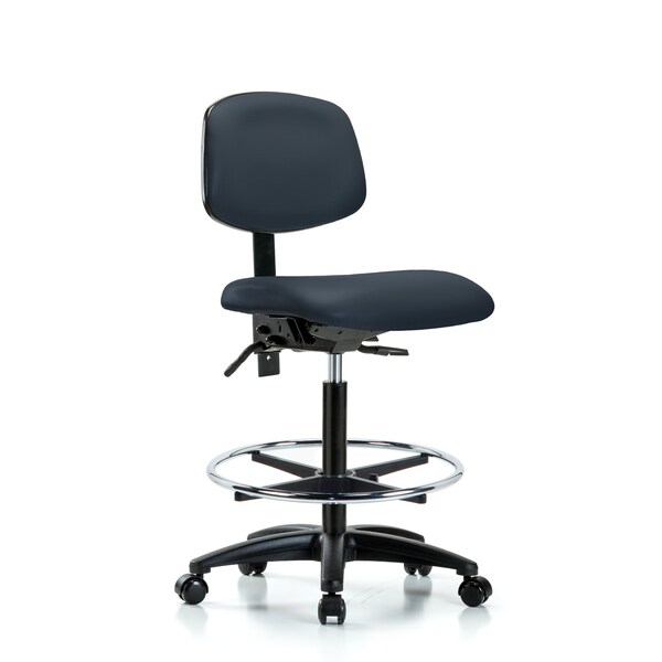 High Bench Chair Desk Chair, Fabric, Chrome AA Glides, Gry, No Arms, 26" to 35" Height, Fabric