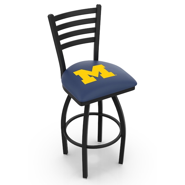 25" Blk Wrinkle Michigan Swivel Bar Stool, Ladder Back