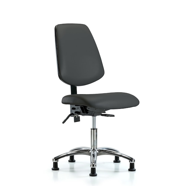 Desk Chair Desk Chair, Vinyl, Med, Bk, Chrm, Glides, Gry, No Arms, 18" to 23" Height, Vinyl, Charcoal
