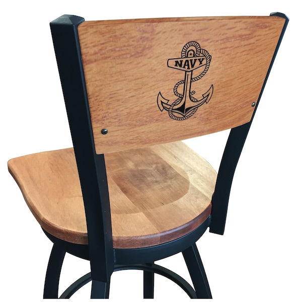 25" Blk Wrinkle US Naval Academy NAVY Swivel Bar Stool, Engraved Back