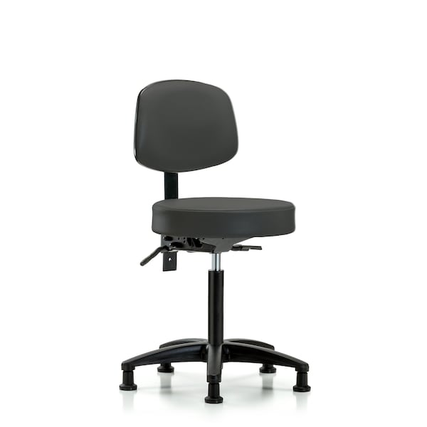 Bench Stool, Med, Vinyl, Bk, Glides, Gry