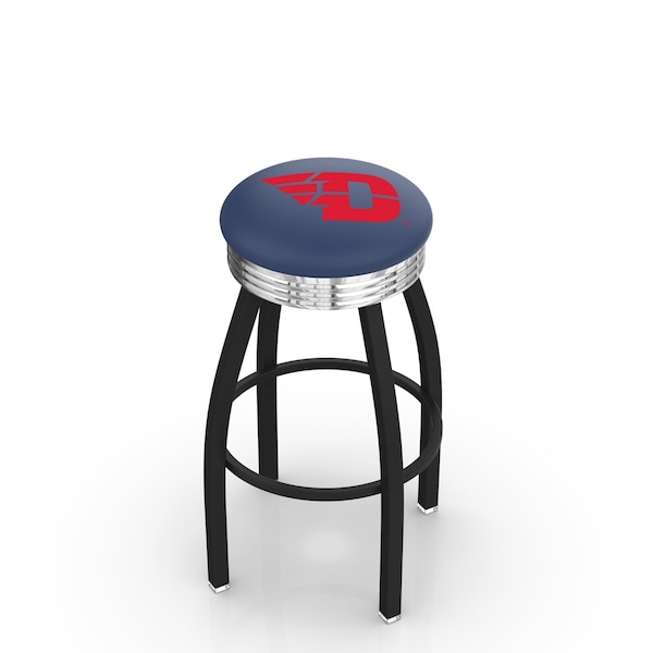 25" Blk Wrinkle University of Dayton Swivel Bar Stool, Chrome Ring