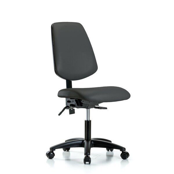 Desk Chair No Arms, 18" to 23" Height, Vinyl, Charcoal