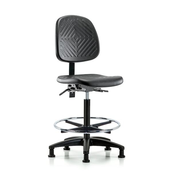 Bench Chair, Hi, Poly, Med, Bk, Tilt  Glides, No Arms, 24-1/2" to 33-1/2" Height, Blue, Black