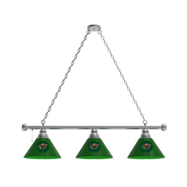 Minnesota Wild 3 Shade Billiard Light, Chrome Fixture