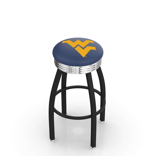 25" Blk Wrinkle West Virginia Swivel Bar Stool, Chrome Ring