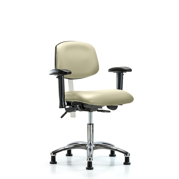 Clean Room Chair Desk Chair, Vin, Chrm, AA, Glides, Wht, CL100, Adjustable Arms, 18" to 23" Height, Vinyl