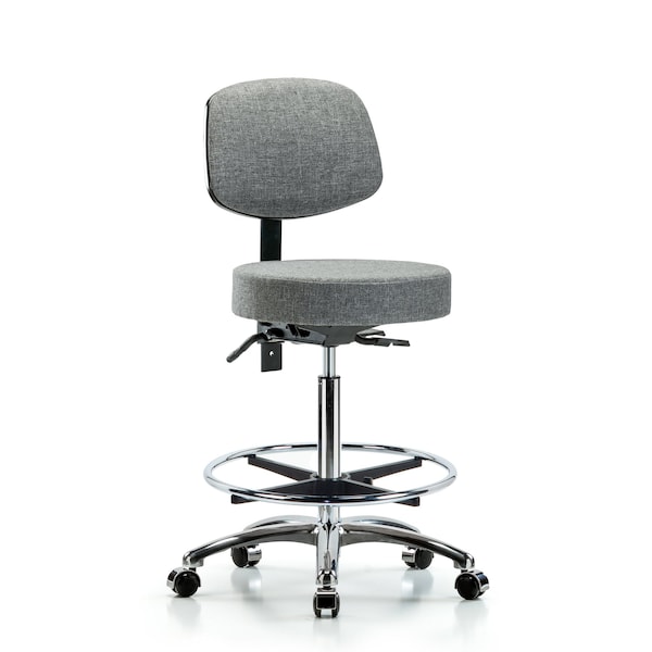 Bench Stool, Hi, Fab, Bk Chrome, CF, Cast, Gry