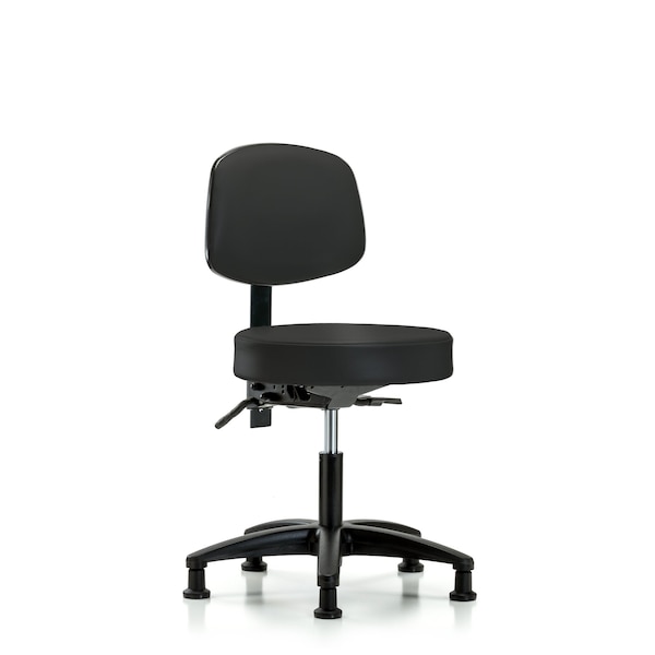 Desk Stool, Vinyl, Bk, Glides, BLK