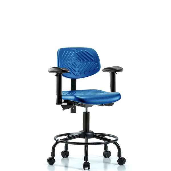 Poly Chair Round Tube Base, Desk, Tilt, Arms, Casters, Blue