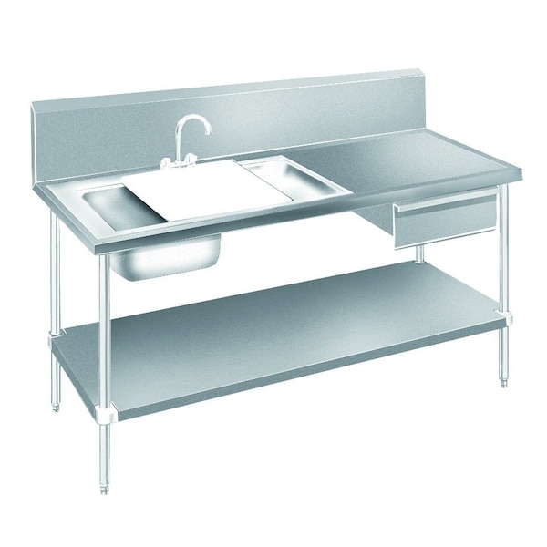 Prep Table Sink Unit 96 in.W x 30 in.D 14 gauge 304 stainless steel top with