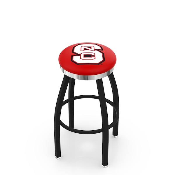 25" Blk Wrinkle North Carolina State Swivel Bar Stool, Chrome Ring