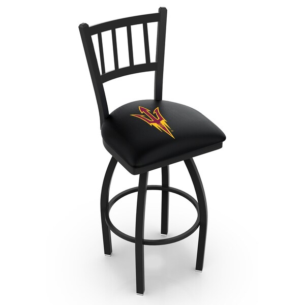 25" Blk Wrnkl Arizona State Swivel Bar Stool, Jailhouse Back, Pitchfork