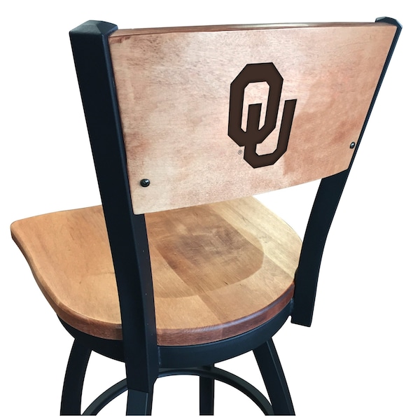 25" Blk Wrinkle Oklahoma Swivel Bar Stool, Laser Engraved Back