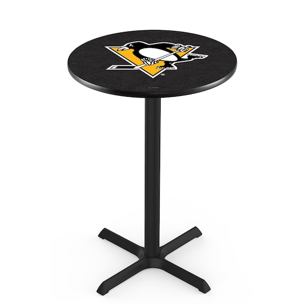42" Blk Wrinkle Pittsburgh Penguins Pub Table, 36" dia. Top