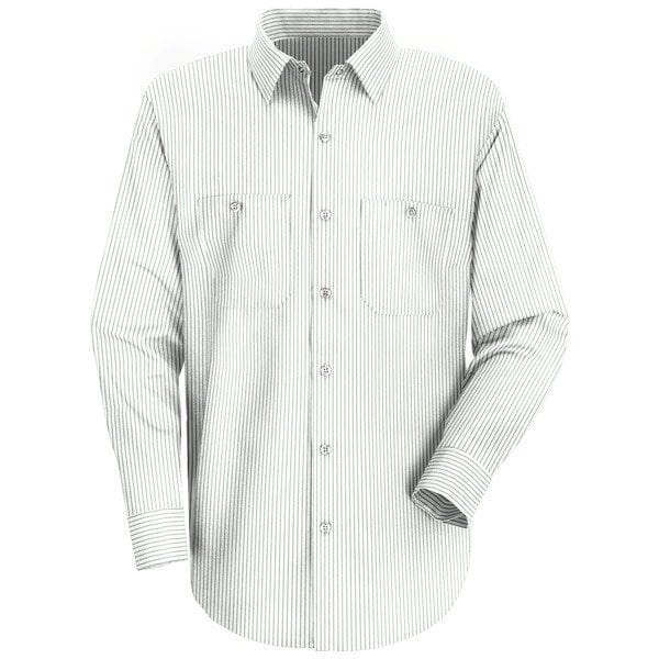 Long Sleeve Striped Work Shirt, 65% Polyester/35% Cotton, Button Fronts, White/Green, 2XL