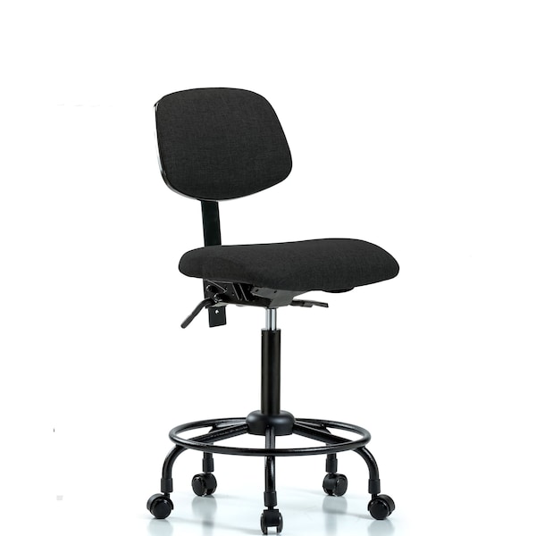 Chair, Fabric, Med Bench, RT Casters, Blk, No Arms, 22" to 29" Height, Black