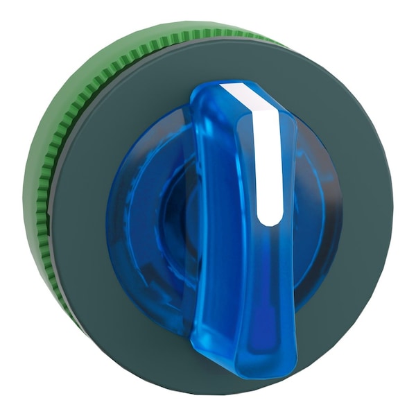 Head for illuminated selector switch, Harmony XB5, plastic, blue handle, flush mounted, universal LED, 3 positions
