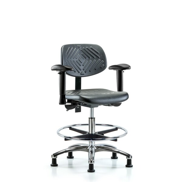 Chair, Poly, Med Bench, Chr Tilt AA CF Glid, 6-Way Adjustable, 19-1/2" to 27-1/2" Height, Black; Blue