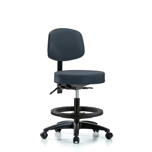 Bench Stool, Med, Vin, Bk, BF, Casters, Nav