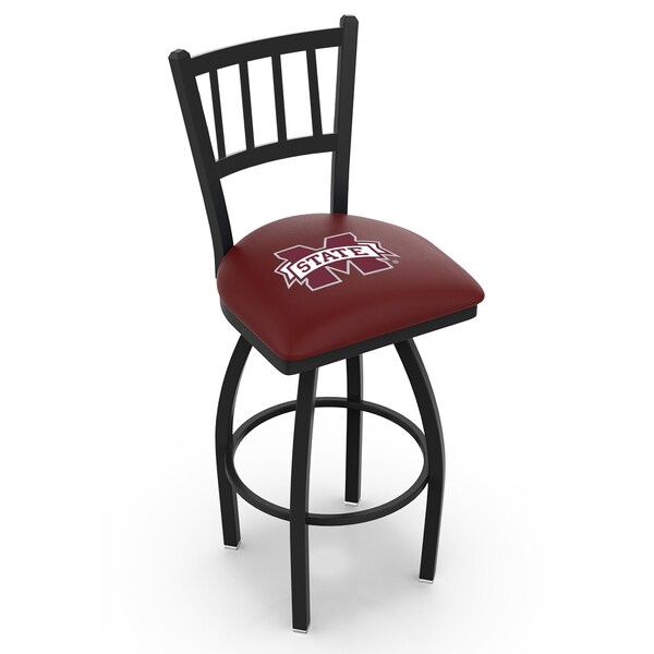 25" Blk Wrinkle Mississippi State Swivel Bar Stool, Jailhouse Back