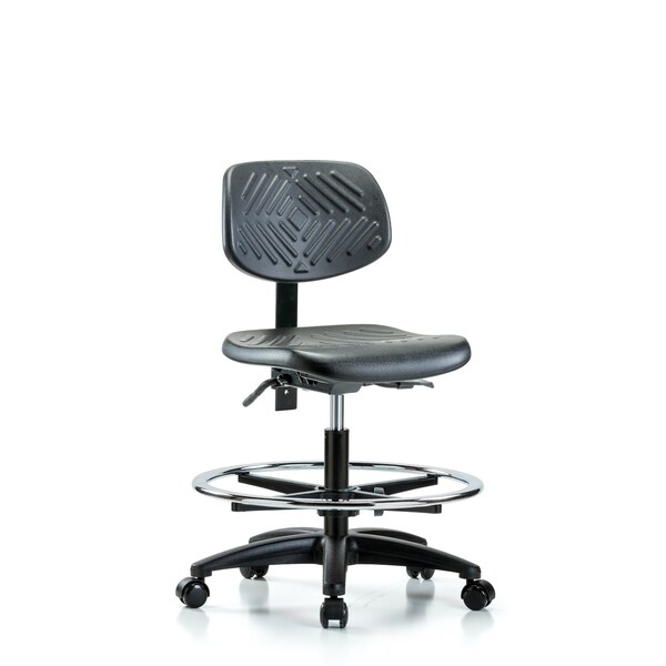 Chair, Poly, Med Bench, CF Casters, No Arms, 19-1/2" to 27-1/2" Height, Black; Blue