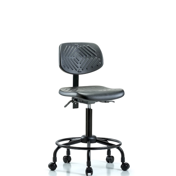 Chair, Poly, Med Bench, RT Casters, No Arms, 21-1/2" to 29-1/2" Height, Black; Blue