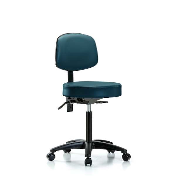 Vinyl Stool, Back, Med Bench, Tilt, Casters, Royal