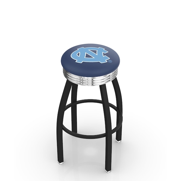 25" Blk Wrinkle North Carolina Swivel Bar Stool, Chrome Ring