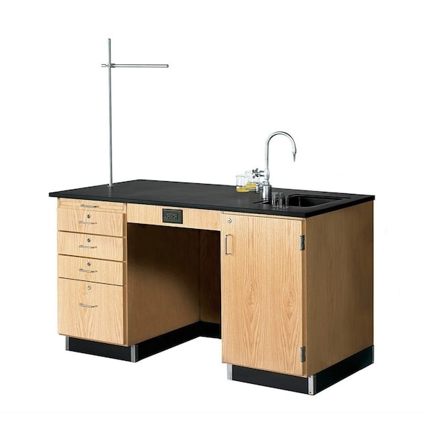 Teachers Desk Instructors Desk, Fxtrs, 60"x30"x36", Oak, 30" D X 36" H, 60" W X Red Oak, Oak