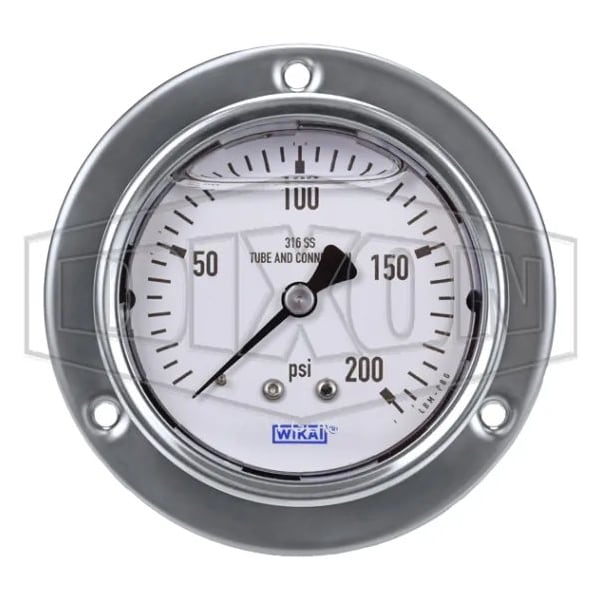 Panel Builder Gauge, 0 to 200 psi, 1/4 in Connection, 2-1/2 in Dial, +/- 2-1-2 %, Glycerin Liquid Fi
