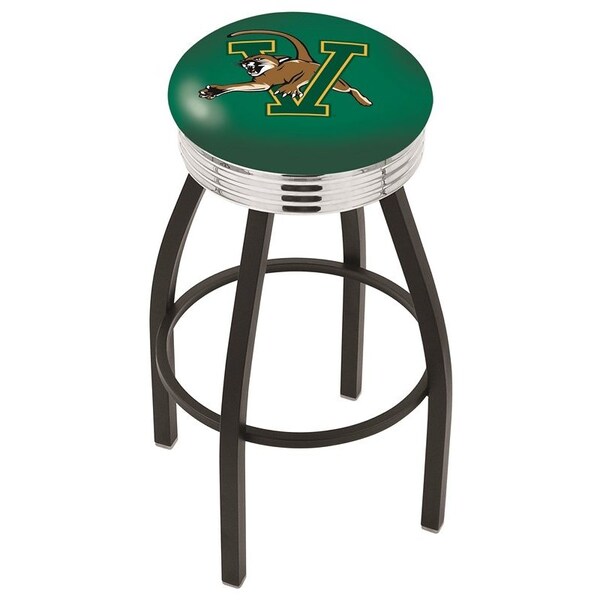 25" Blk Wrinkle Vermont Swivel Bar Stool, Chrome Ring