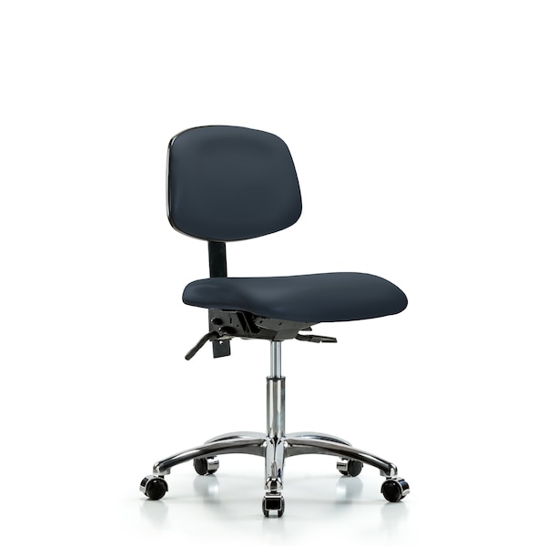 Desk Chair Desk Chair, Vinyl, Chrome Tilt Glides, Nav, No Arms, 18" to 23" Height, Vinyl