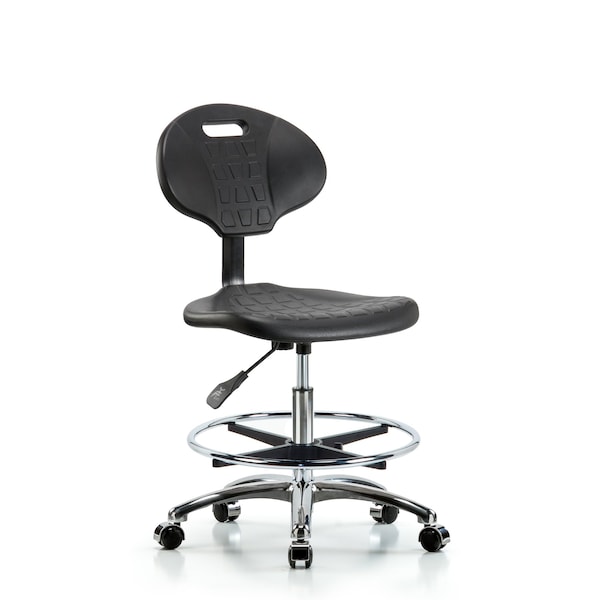 Erie Med Bench Chair, Chrome, CF, Casters, No Arms, 20" to 28" Height, Black; Blue