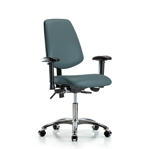 Desk Chair Desk Chair, Vinyl, Med, Bk, Cast, Blu, Adjustable Arms, 18" to 23" Height, Vinyl