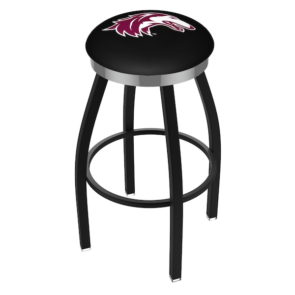 25" Blk Wrinkle Southern Illinois Swivel Bar Stool, Chrome Ring