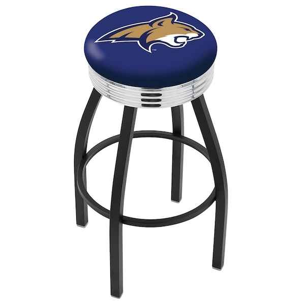 25" Blk Wrinkle Montana State Swivel Bar Stool, Chrome Ring