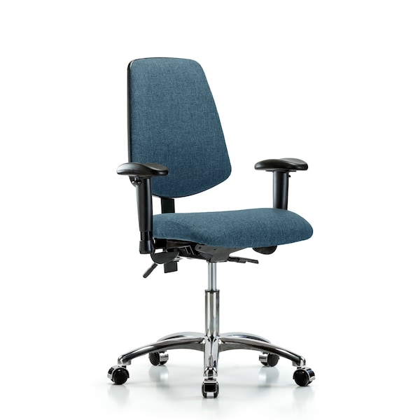 Desk Chair Fab Desk Chair, Med, Bk, Chrm, AA, Cast, Blu, Adjustable Arms, 19" to 24" Height, Fabric, Blue