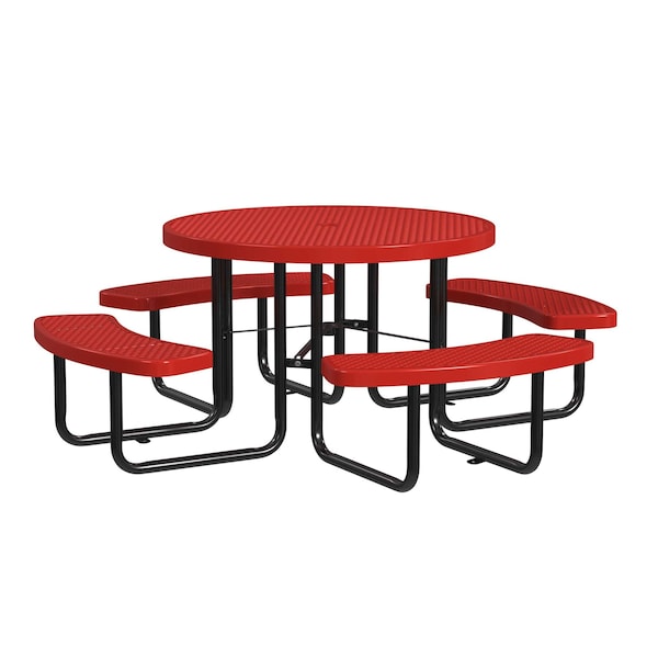 Round Picnic Table, Red, Surface Mount, 46 in