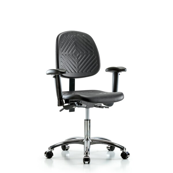 Desk Chair Desk Chair, Poly, Chrome, Tilt Arms Casters, Adjustable Arms, 17" to 22" Height