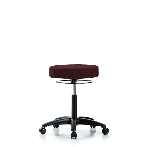 Rutledge Fabric Stool without Back - Medium Bench Height with Casters in Burgundy Fabric