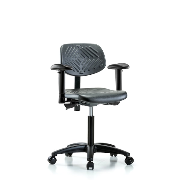 Chair, Poly, Med Bench, Tilt Arms Casters, 6-Way Adjustable, 19-1/2" to 27-1/2" Height, Black; Blue